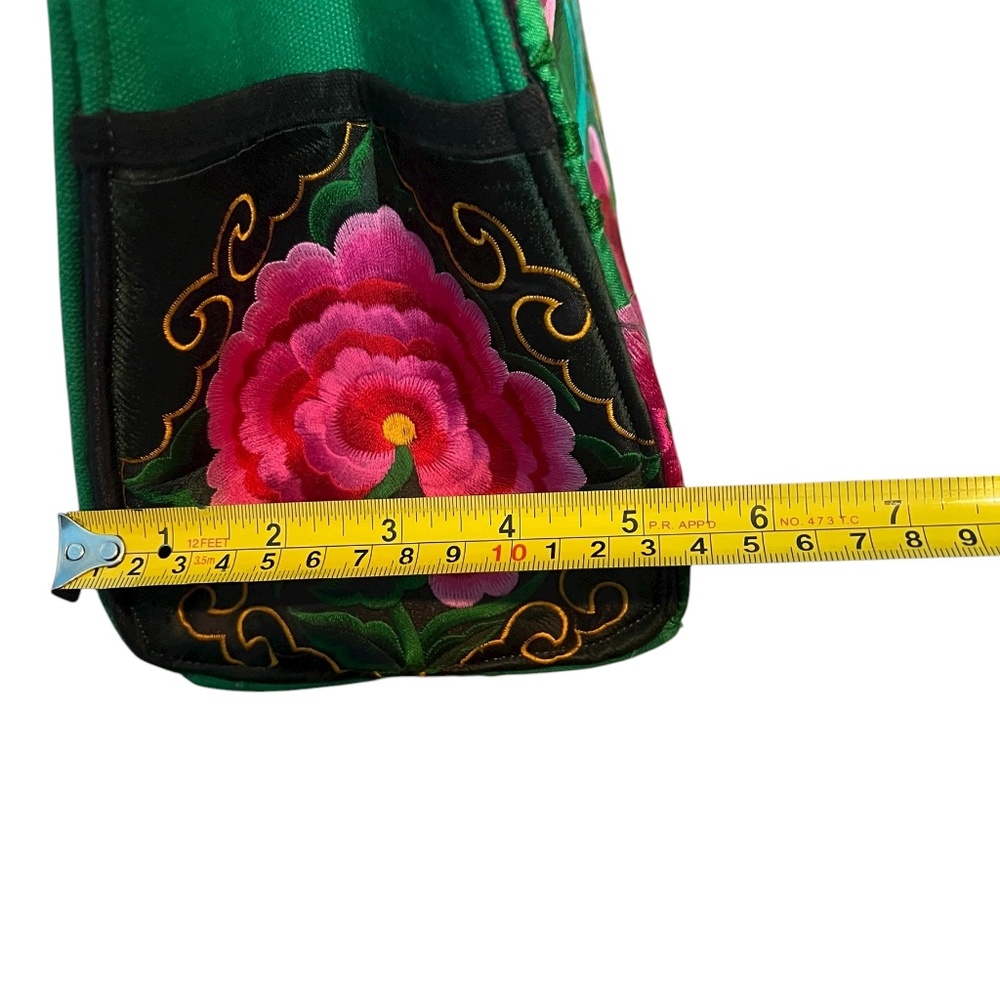 Handcrafted Floral Embroidered Shoulder Green Tote Bag – Unbranded, New - Picture 12 of 12